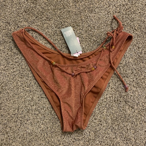 Women's Beaded Strap Triangle Bikini Top & Beaded Side-Tie Cheeky Bikini Bottom - Picture 4 of 6